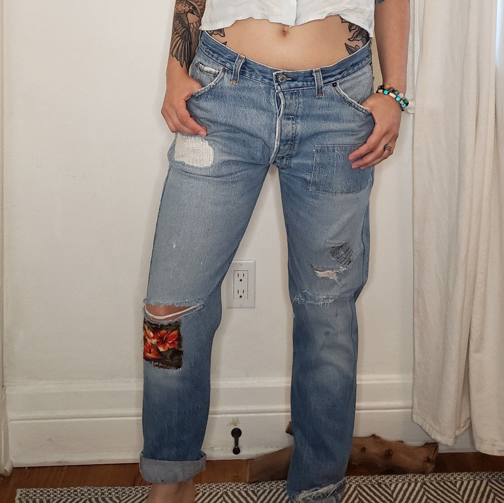Rare Re/Done Mid Rise Distressed Jeans